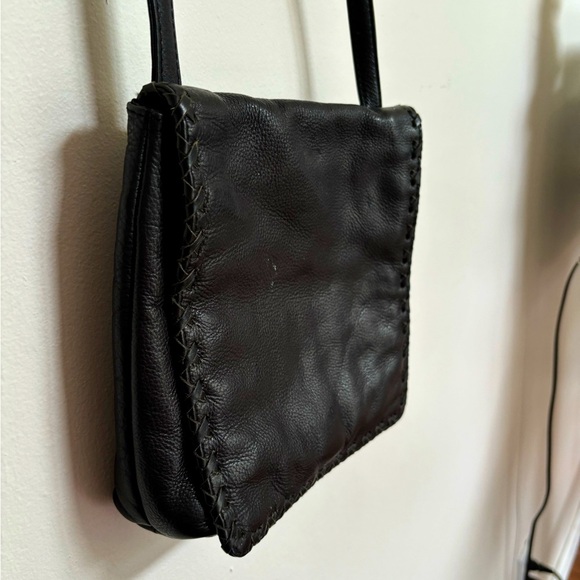 Vintage Handbags - Black Leather Crossbody Bag made in India.